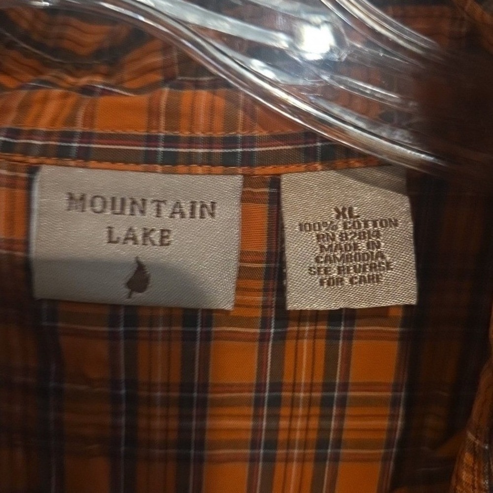 Mountain Lake Orange Plaid Button Down, 100% Cotton Long Sleeve Shirt Women's XL - Picture 5 of 9